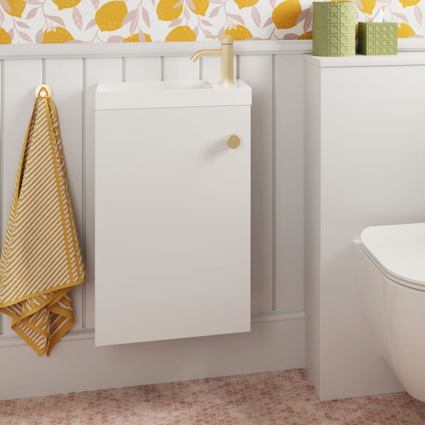 Lifestyle image of Crosswater Alo 400mm Matt White Wall-Hung Vanity Unit & Basin